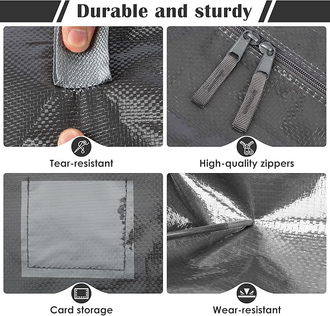 6 Pack Extra Heavy Duty Large Moving Bags with Reinforced Zipper & Wide Handles, Waterproof Storage Bins for Clothes, College Dorm, Travel, and Home Organization, Gray