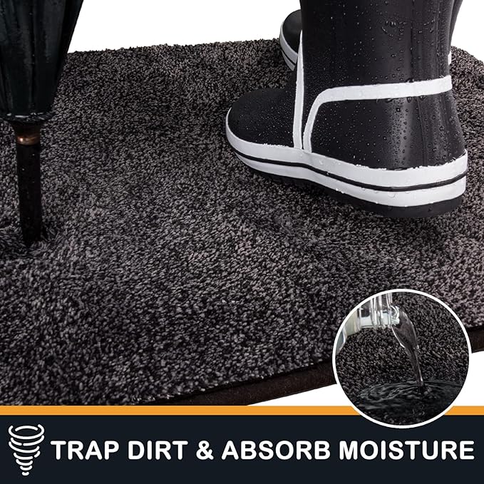PURRUGS Dirt Trapping Door Mat 34" x 59", Non-Slip Machine Washable Entryway Rug, Dog Doormat, Indoor Front Door Mat, Super Absorbent Entry Rug for Muddy Shoes & Paws, Charcoal