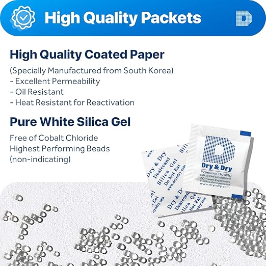 Dry & Dry 1 Gram [200 Packets] Silica Gel Packets Desiccants, Silica Packets - Rechargeable Silica Gel Packs, Desiccants Packets, Silica Gel