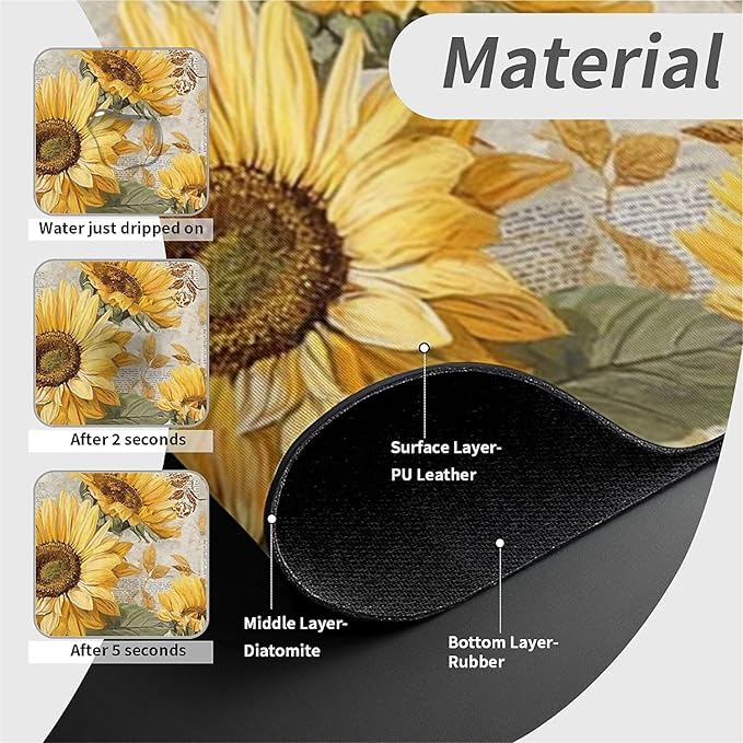 Kitchen Sink Splash Guard，cute sunflowers Faucet Mat Sink Gadgets-Super Absorbent Fast Drying Mat Drip Catcher for Kitchen, Bathroom,Sink Mat, Dish Drying Mat, Bathroom(15" X 5.5" )
