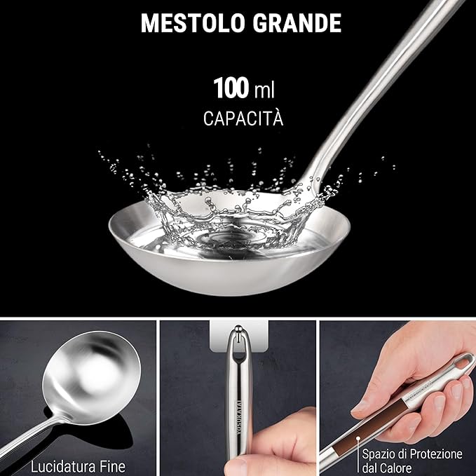 Yosukata 17" Wok Spatula and Ladle and Turner Spatula - Stainless Steel Cooking Utensils Set of 3-304 Stainless Steel Kitchen Utensils Set - Dishwasher Safe Wok Accessories - Cooking Tools