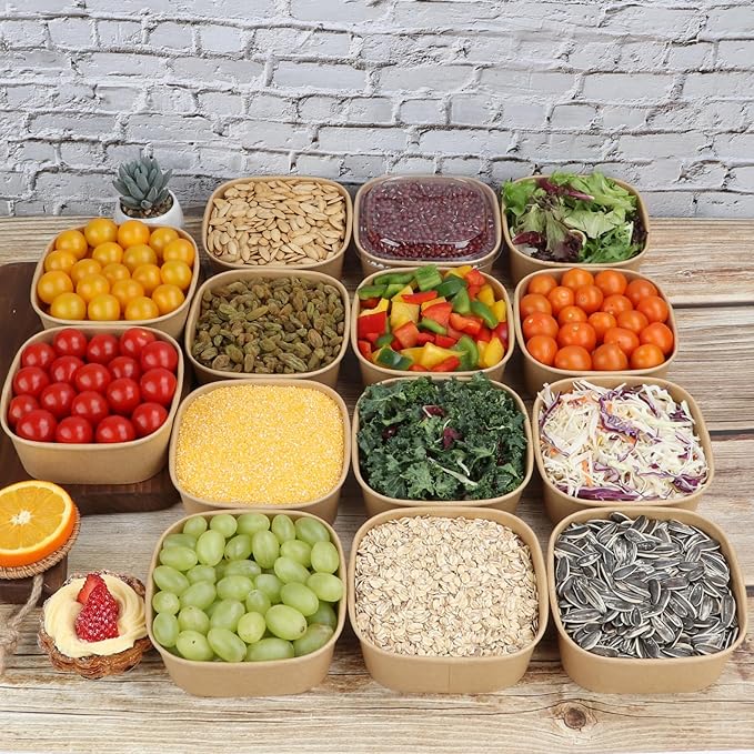 JAYEEY 17 oz Disposable Kraft paper bowls with lids,Food containers Soup Bowls Party Supplies Treat Bowls 50 Pack