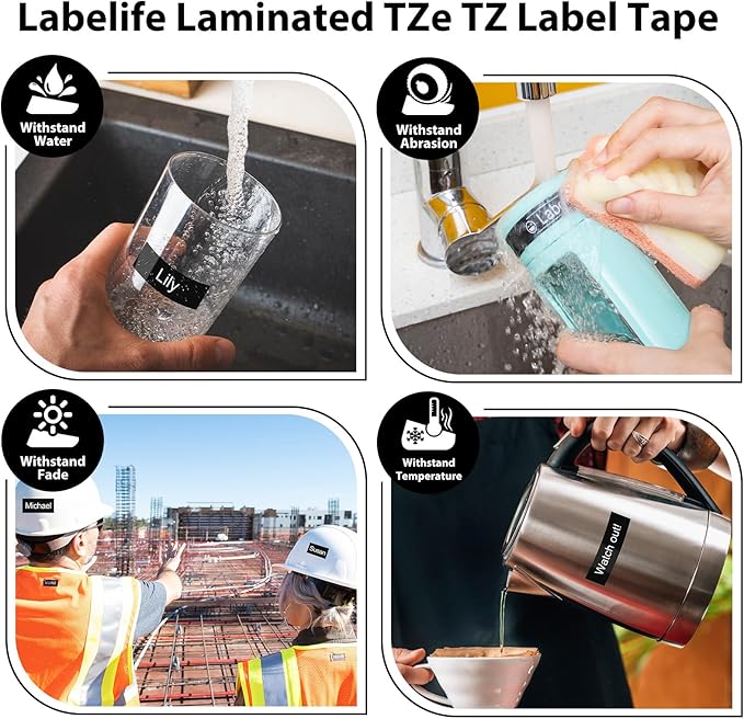 Labelife 24mm Black Label Tape TZe-355 Replacement for Brother P Touch TZe TZ Tape 24mm 0.94 Laminated White on Black TZe355 for Brother Ptouch PT-D600 PT-D610BT PT-P710BT Label Maker, 4-Pack