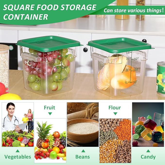 Yungyan 6 Pcs Commercial Food Storage Containers 4 Qt Square Acrylic Airtight Food Storage Containers with Lids Clear Cereal Storage Containers for Pantry Kitchen Restaurant Freezer Flour Sugar
