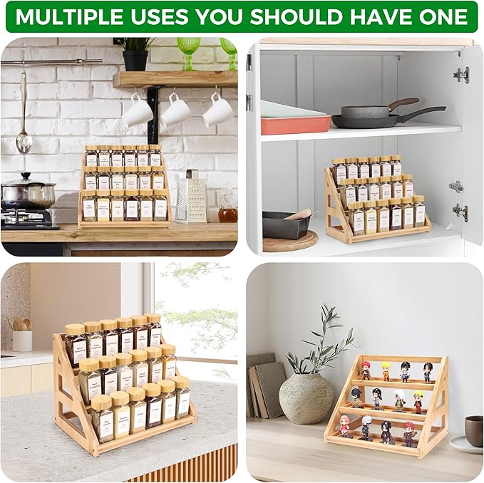 Nurtopia Spice Organizer, Bamboo 3 Tier Spice racks, Kitchen Seasoning Spices Rack, Suitable for Spice Organizers Such as Sitchen Countertops, Stoves, Sorage Rooms (S)