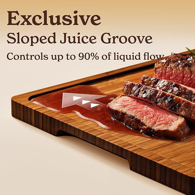 SMIRLY Bamboo Wooden Cutting Boards, Wood Cutting Board for Kitchen, Set of 3 with Deep Juice Grooves, Ideal for Chopping Meat Vegetables, Charcuterie Cheese Serving Tray, Kitchen Gadgets