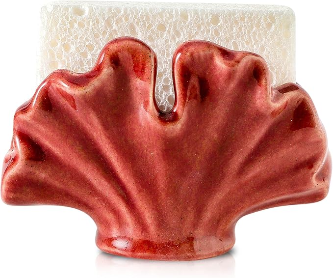 Ceramic Sponge Holder,Sponge Holder for Kitchen Sink,Compact Sink Caddy Organizer, Dish Sponge Holders,Farmhouse Kitchens Decor Cute Gadgets Accessories,Christmas Kitchen Decor(Red)