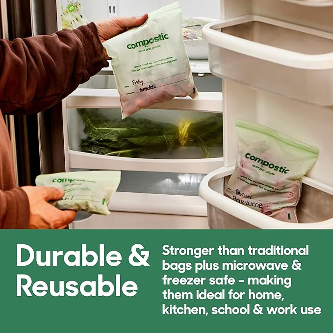 Compostic Home Compostable Resealable Sandwich Bags, Microwave & Freezer Safe, Organic Food Storage Container, 90 Count + 10 Bonus Bags