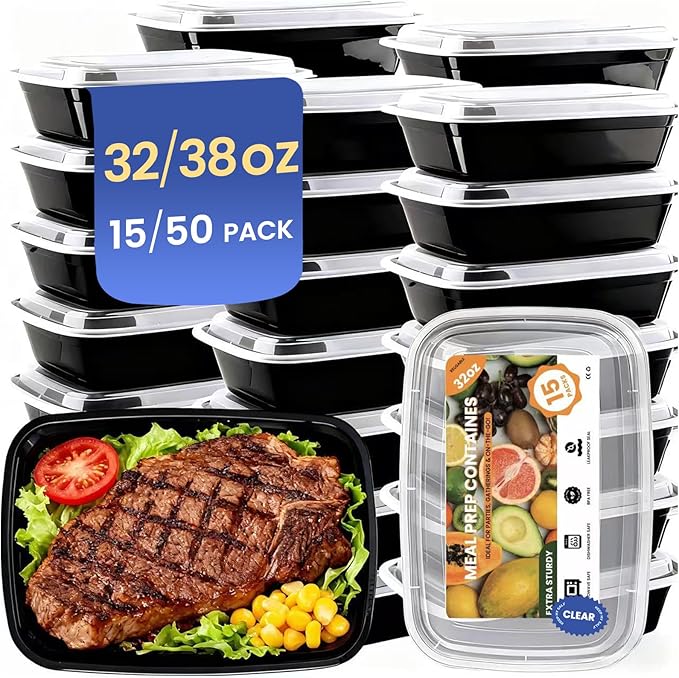 Eco Maicoco 15 Pack 32oz Meal Prep Containers Reusable BPA-Free, Disposable Food Storage Containers with Lids, Bento Box Leakproof To Go Food Containers, Microwave Freezer Dishwasher Safe