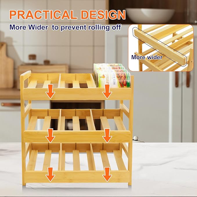 MinBoo Bamboo Can Organizer for Pantry - Stackable Can Rack for 36 Cans, Canned Food Storage, Pantry Shelf, Kitchen Cabinet or Countertop,Large