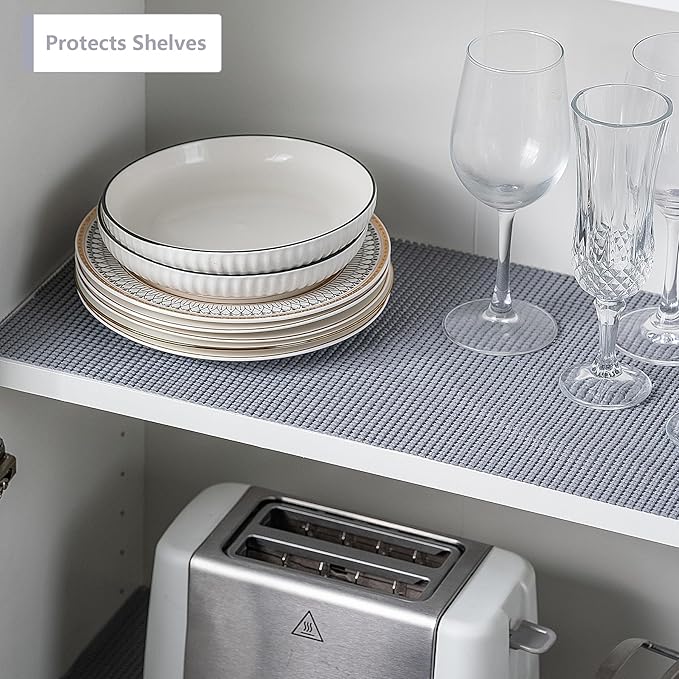 Shelf Cabinet Liner,Drawer Liners Non Adhesive Easiest Install Mat, Strong Grip Bottom,Easy Clean Non Slip Shelving Liner for Kitchen Cabinets (White, 17.5IN X10FT)