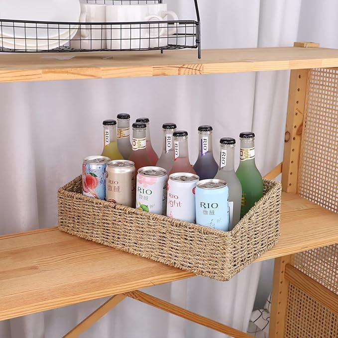 YAHUAN Seagrass Storage Basket, Trapezoid Organizing Bin for Shelves, Pantry, Closet and Home Decor