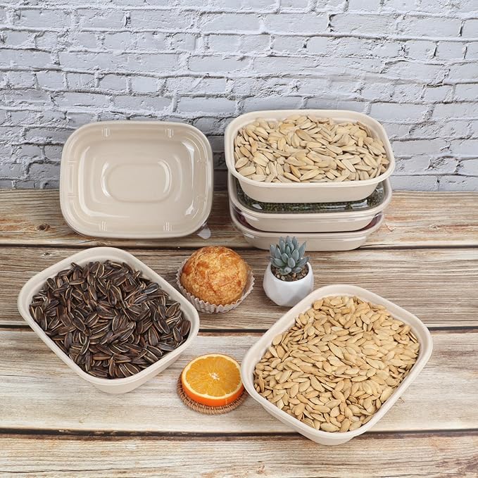 JAYEEY 35 oz Disposable salad bowls with lids, Sugarcane Fiber Paper Bowls take away food containers meal prep Plant Fiber deli container 50 Pack