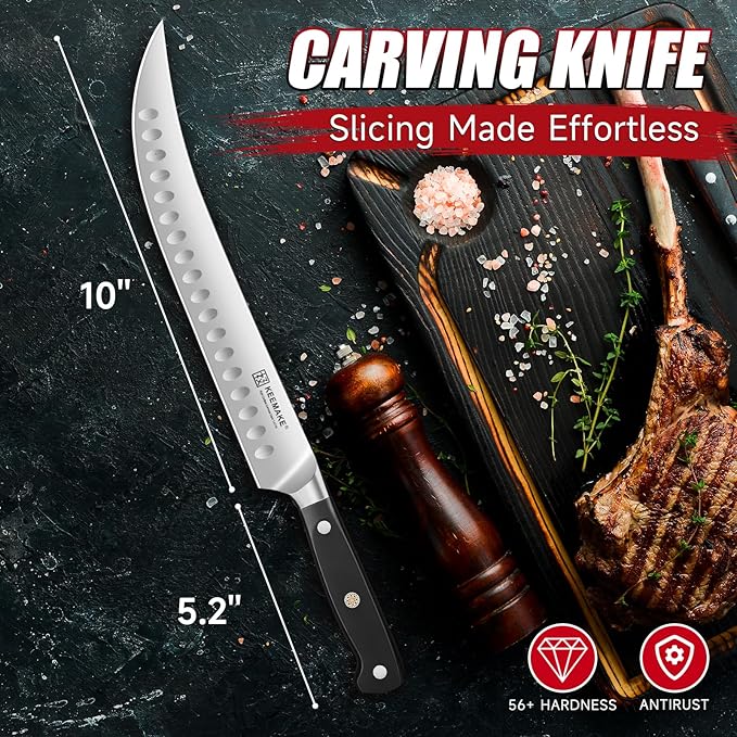 KEEMAKE Butcher Knife 10 Inch, Carving Knife for Meat Brisket Slicing Knife Professional Razor Sharp German Steel with Full Tang Design Ergonomic Handle for Meat, BBQ, Gift Box Included