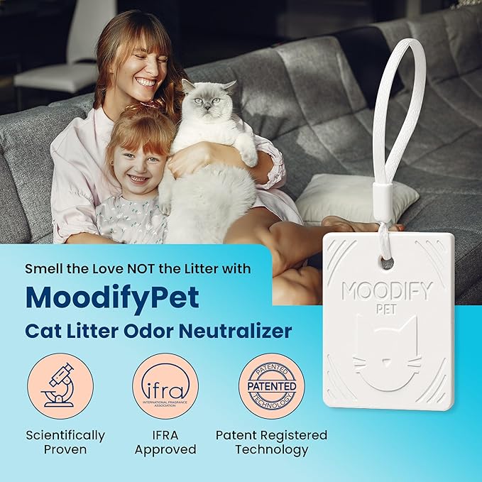 MoodifyPet Cat Litter Odor Pet Odor Eliminator For Home, 12-Pack – Hangable Odor Absorber with Patented ScentScreen Tech – Cat Scent Eliminator, Lasts Up To 30 Days, Safe for Pets & Kids