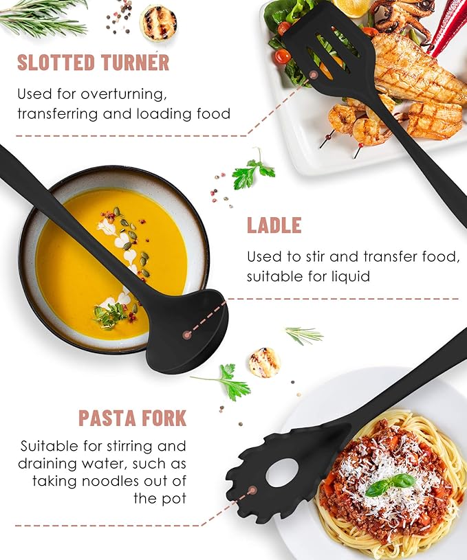 Pranski Kitchen Utensils Set-12 Pieces Silicone Cooking Utensils Set Dishwasher Safe 392°F Heat Resistant Spatula Set Nonstick Cookware