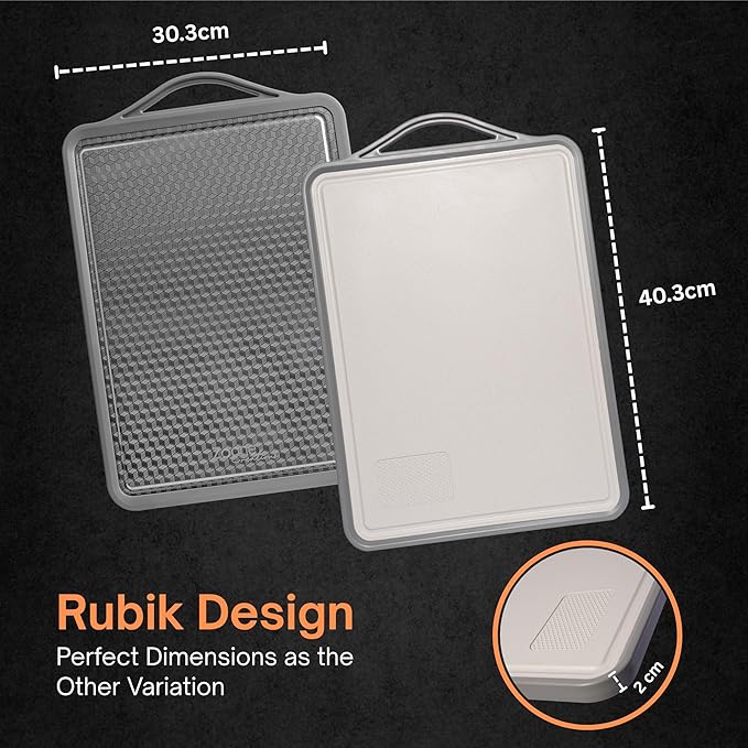 Zoane Creations Premium Double Sided 304 Stainless Steel Cutting Board | Non Toxic, Heavy Duty Stainless Steel Chopping Board with Juice Groove | Dishwasher Safe Kitchen Board - Rubik Grooved Diamond