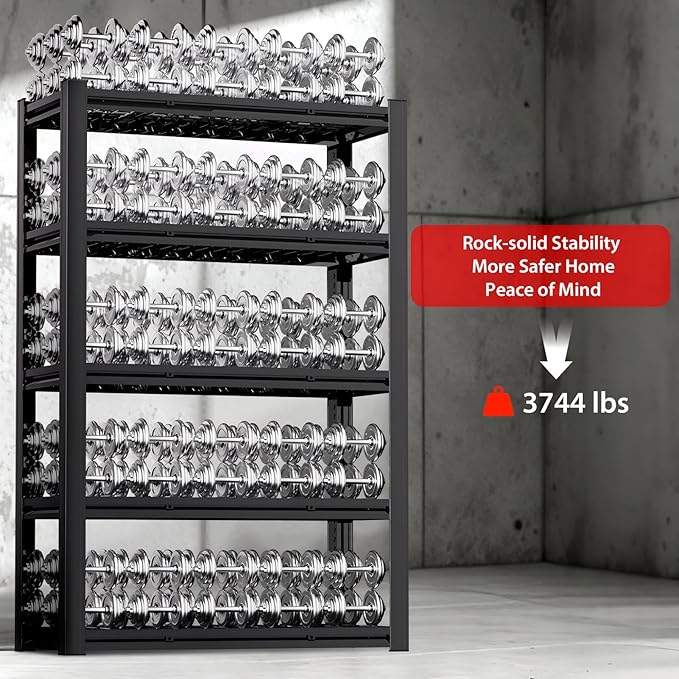 72" H x 36.12" W x 16" D Instrial 5-Heavy-Duty-Shelf Storage-Rack Adjustable Shed Shelving Metal Shelves Steel (Wire) Garage Bin Shelving Unit-s Organizer System for Basement/Kitchen, Black