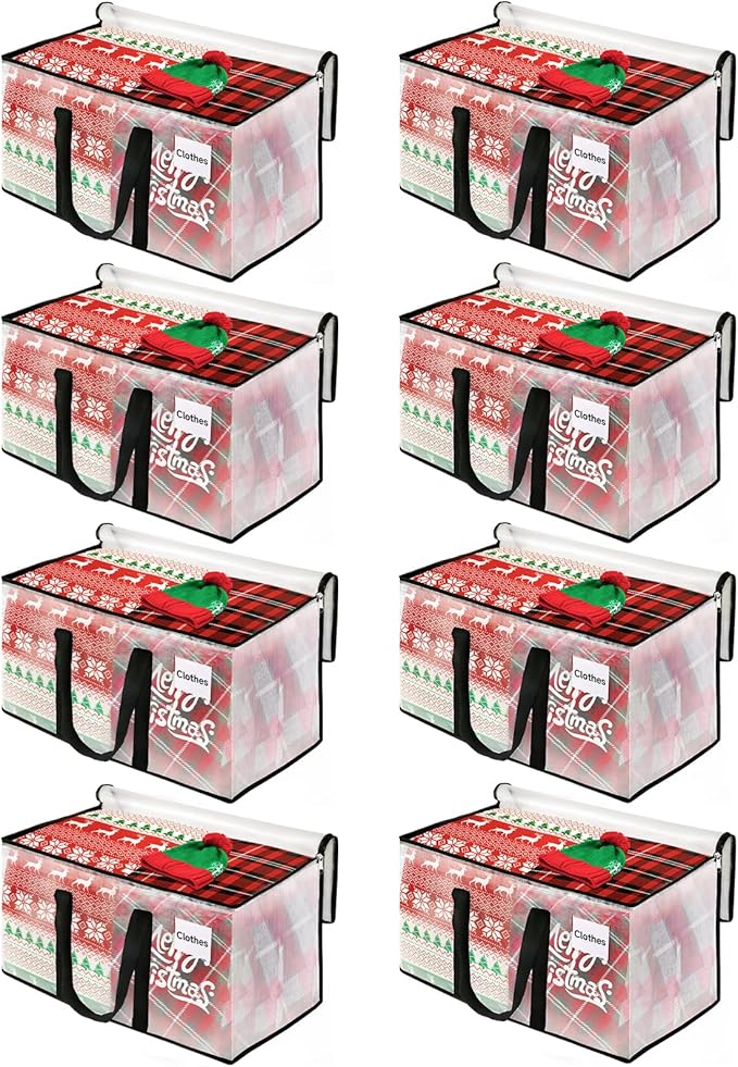 BlissTotes Moving Bags, 8-Pack Storage Bags, Moving Bags Heavy Duty Extra Large, Moving Totes, Clear moving Bags, Reinforced Handles & Tag Pocket (76L)