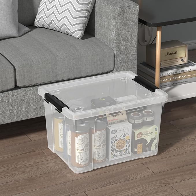 34 Quart Plastic Latching Storage Box with Wheels, 4-Pack Clear Storage Bins with Lids