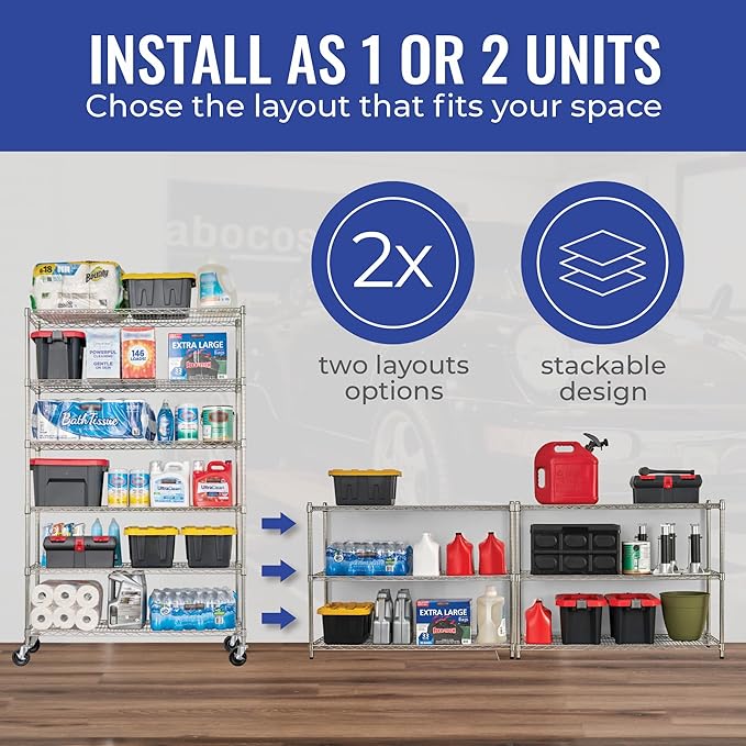 SafeRacks - NSF Certified Storage Shelves, Zinc, Heavy Duty Steel Wire Unit with Wheels and Adjustable Feet, Garage or Bakers Rack, Kitchen, Pantry Shelf - (18"x48"x72" 6-Tier) (Silver)