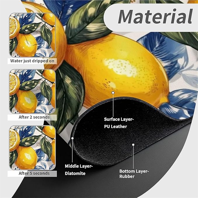 Kitchen Sink Splash Guard，Bright lemon Faucet Mat Sink Gadgets-Super Absorbent Fast Drying Mat Drip Catcher for Kitchen, Bathroom,Sink Mat, Dish Drying Mat, Bathroom(15" X 5.5" )