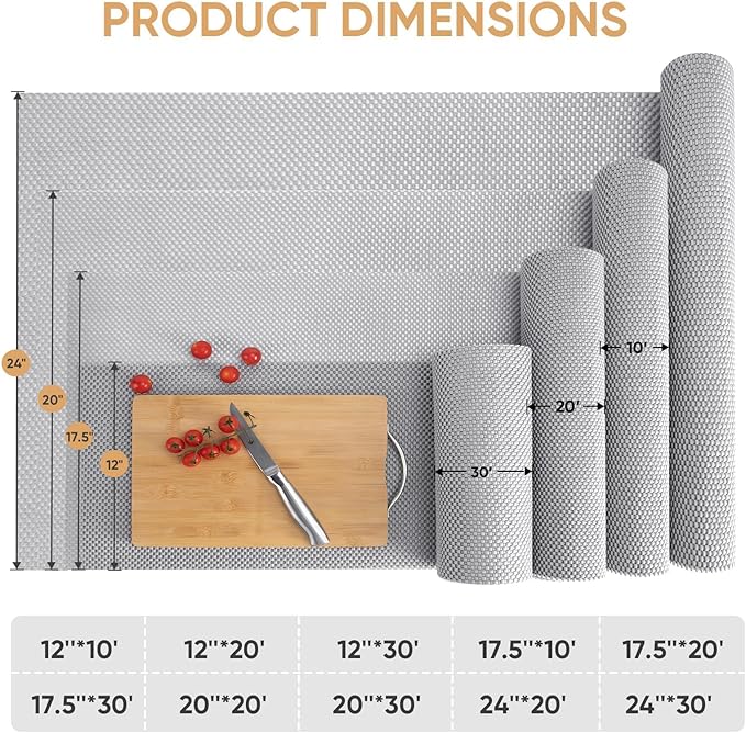 BALEINE Cabinet Liner, Drawer and Shelf Liner for Kitchen Cabinets Non-Adhesive, Non-Slip Protect Desks, Cupboard, Drawers, Shelves, Tableware (17.5 in x 30 Ft, Gray)