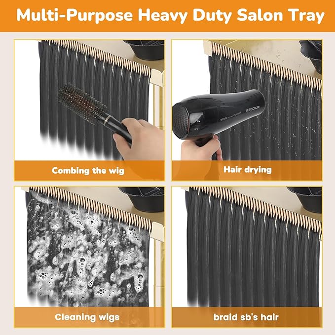 Multi-Function Salon Tray,Extension Hair Cart,Hairstylist Rolling Cart with Storage Platform and Hair Separator Stand,Gold