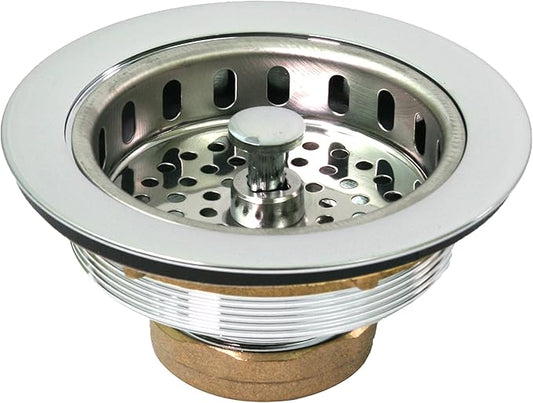 Highcraft 9734 Heavy Duty Kitchen Sink (3-1/2 Inch) Stainless Steel Drain Assembly With Strainer Basket KOHLER Style Stopper, Stainless-Steel