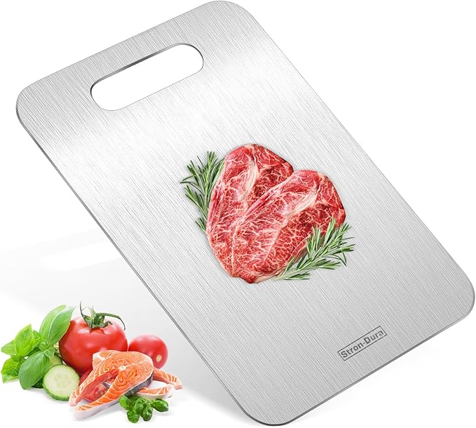 Stron-Dura Cutting Board, Cutting Boards for Kitchen, Titanium Cutting Board, Foodgrade Stainless Steel Cutting Board for Meat,Fruit, Vegetables, Outdoor or Indoor, M 13.4" * 9"