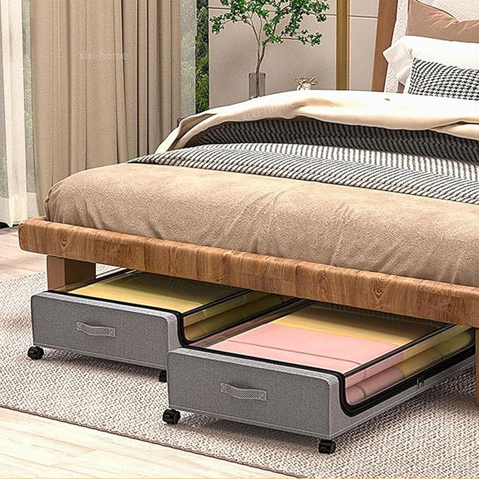 Under Bed Storage with Wheels,2 Pack Rolling Under Bed Storage Bins with Clear Lids and Handles,Underbed Shoe Storage Organizer,UnderBed Storage Containers for Clothes (Rectangular,Black)