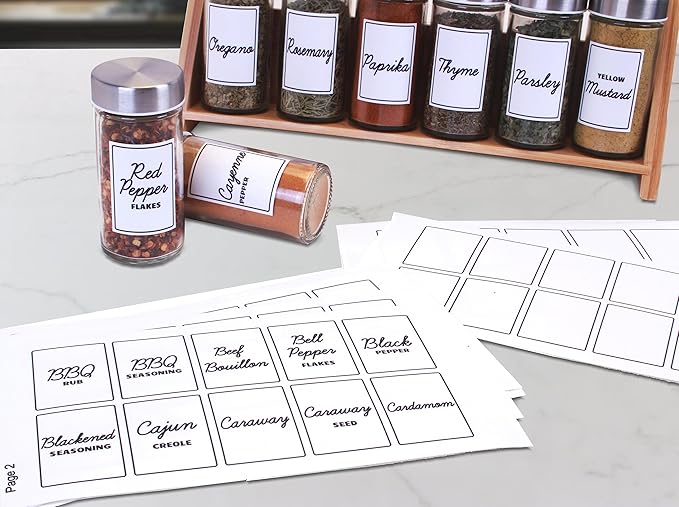 Orii Spice Labels - White Rectangular - 160 Pre-Printed +20 Blank
