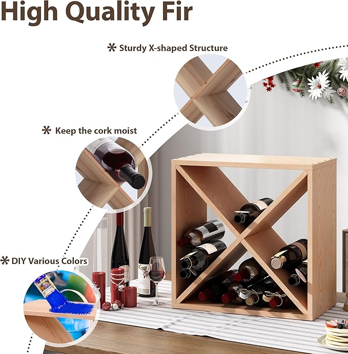 JAXPETY 24 Bottle Wine Rack Holder Compact Cellar Cube Bar Storage Kitchen Decor Wood Display Home,Natural