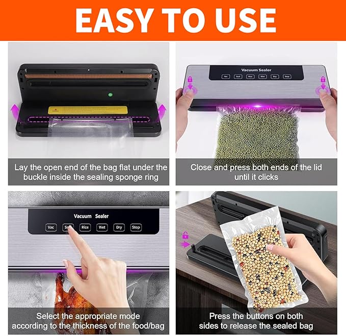 Food Saver Vacuum Sealer Machine, Meat Vacuum Sealer for Food with Multiple Modes for Dry & Moist Food, Compact Vacuum Sealing System for Food Preservation & Sous Vide