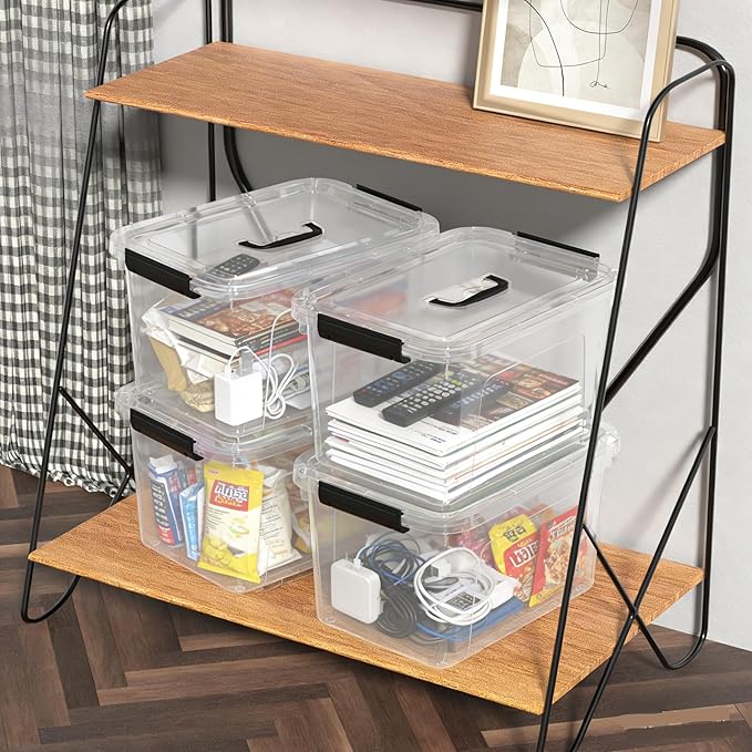 4-Pack 17.5 Quart Plastic Latch Storage Box, Storage Bin with Lids, Clear