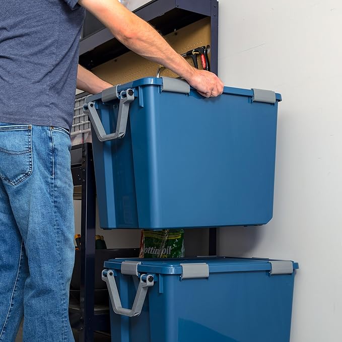 IRIS USA WeatherPro 103 Qt Eco-Friendly Storage Bins with Lids, 2 Pack, BPA-Free Plastic Gasket Box with Tight Latch and Seal, Stackable Nestable Tote Tub - Navy