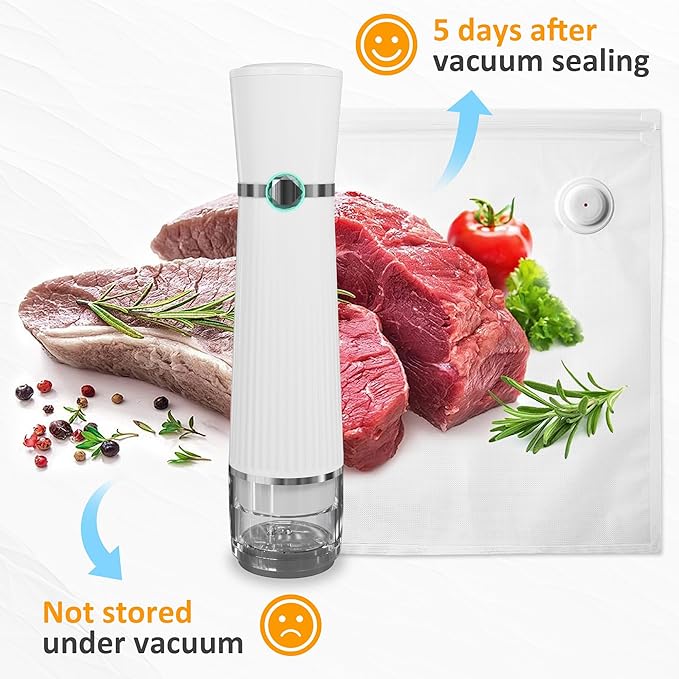 Sunvivi Portable Vacuum Sealer Machine: Food Storage Preservation, Automatic Air Sealing System with Reusable Bags, Wine Stopper & Kitchen Accessories, Handheld Food Saver for Home, Sous Vide, White