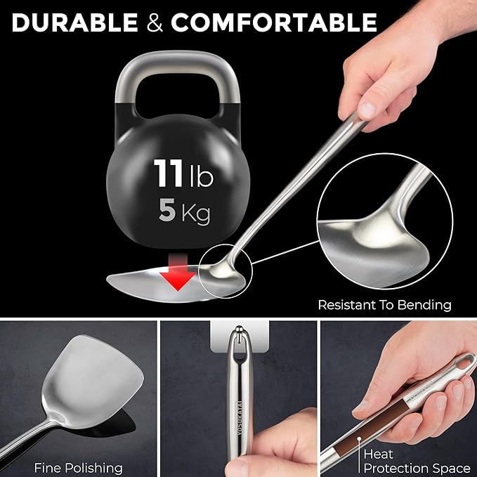 YOSUKATA Carbon Steel Wok Pan – 13,5 “ Stir Fry Pans PLUS 17" Wok Spatula and Ladle Skimmer Spoon - Stainless Steel Cooking Utensils Set