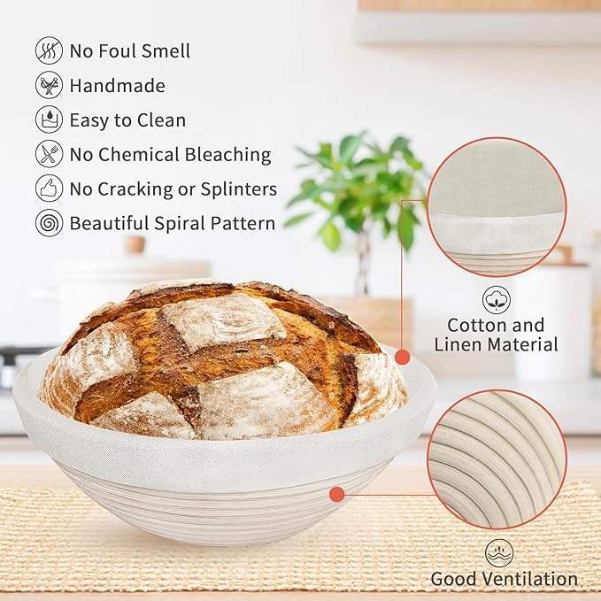 PeacePeo 10 Inch Round & Oval Sourdough Proofing Basket Set, Banneton Bread Proofing Basket with Starter Jar, Sourdough Starter Kit Includes Bread Knife & Bread Board Natural Rattan for Perfect Loaves