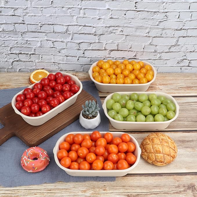 JAYEEY 34 oz Disposable salad bowls with lids, Sugarcane Fiber Paper Bowls take away food containers meal prep food storage deli container 50 Pack
