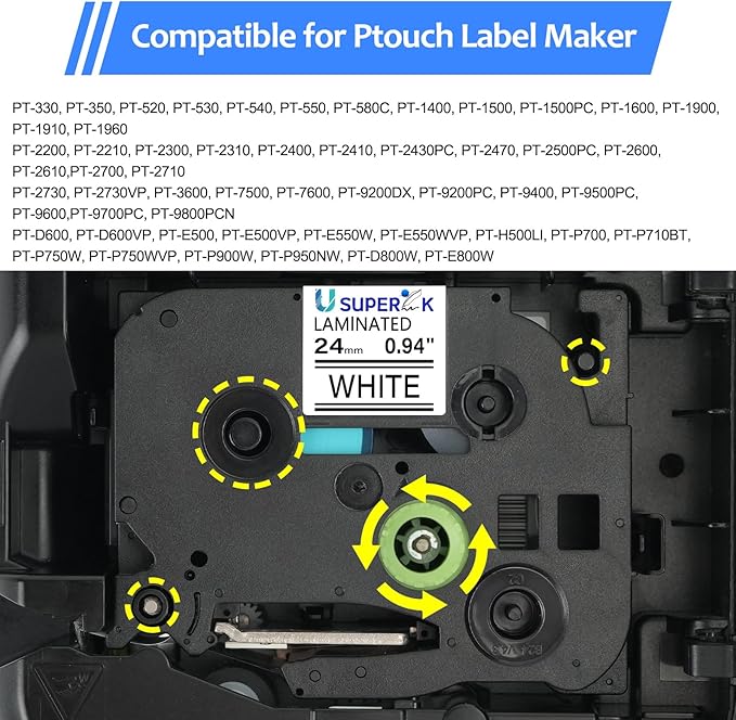 10 Pack 24mm 0.94 Laminated White Tape Compatible for Brother P-Touch Label Maker Tape TZe-251 24mm Label TZe251 1 Inch TZe TZ Tapes TZ-251 TZ251 for PT-D600 D610BT P700 P750W P950NW P710BT