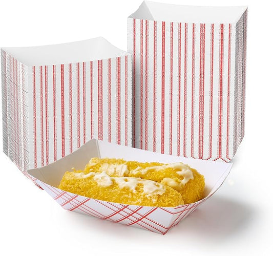ECOLipak 250 Pack 2lb Paper Food Tray Red, Disposable Paper Food Boats, Food Holder Trays, Serving Boats for Taco Hot Dog Snack Fries Dessert Popcorn Sauce Nacho