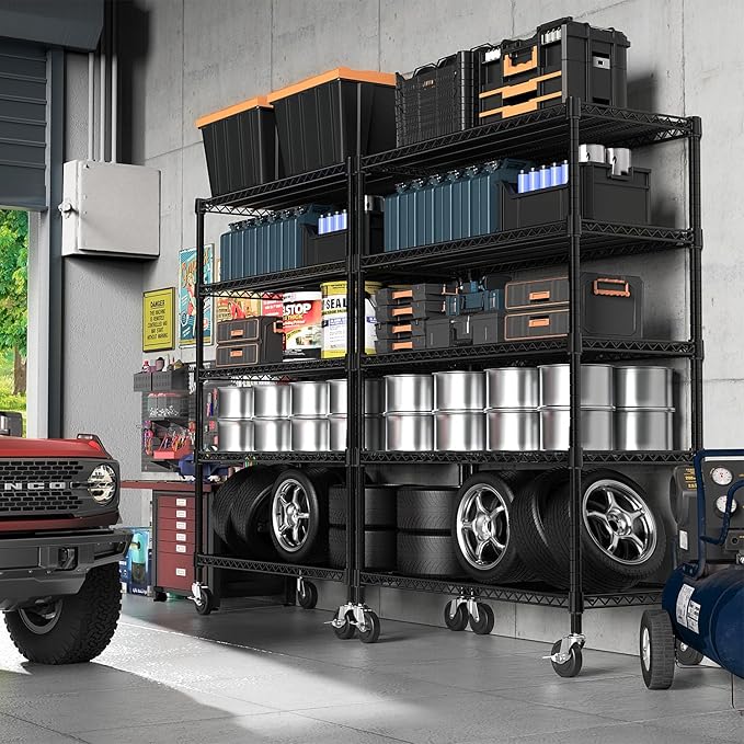 Garage Shelving 5 Tier Industrial Metal Shelving Units for Commercial, Basement, Pantry, Warehouse, School, Black Heavy Duty Easy Assembly 23.6" D x 53.2" W x 73.6" H