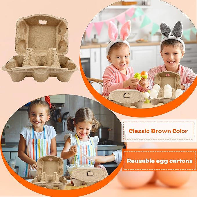 52 Pack Paper Egg Cartons Bulk 6 Count Natural Pulp Egg Containers 3 x 4 Style Square Chicken Cardboard Egg Tray Holder for Family Farm Market Chicken Farm Storing