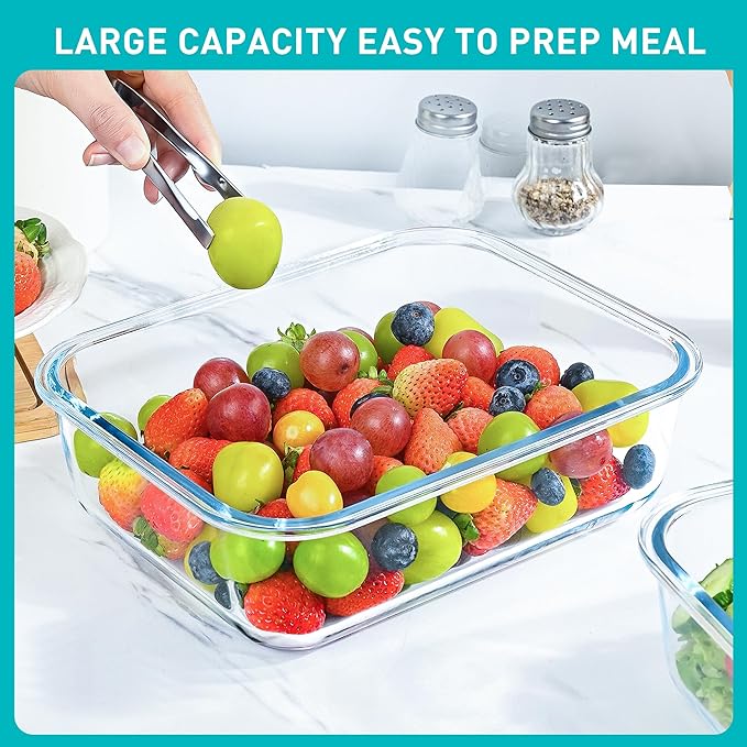 2 Pack 78 Oz / 9.8 Cups Large Glass Food Storage Containers with Lids, Meal Prep Containers for Baking, Serving, Glass Storage Container, BPA Free, Leakproof, Freezer, Microwave/Oven Safe