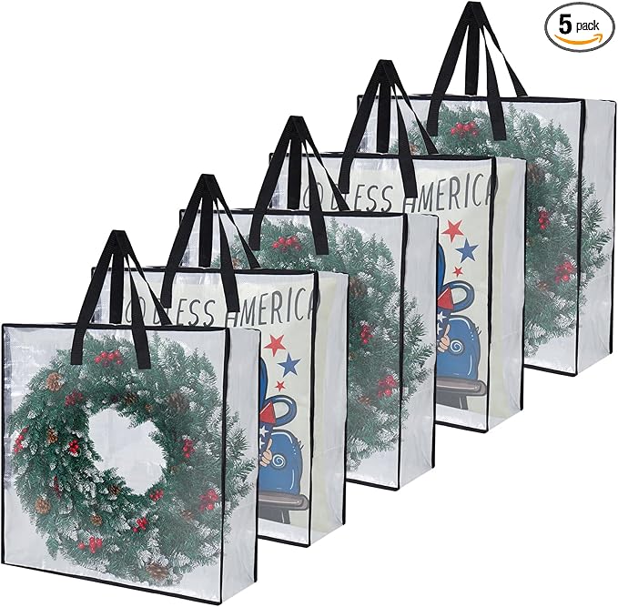 5-Pack Clear Heavy Duty Moving Bags and Storage Bags, 25 Gallon Large Moving Boxes Alternative for Wreath Storage Container, Under Bed Storage, Stadium Events, and College Moving Supplies