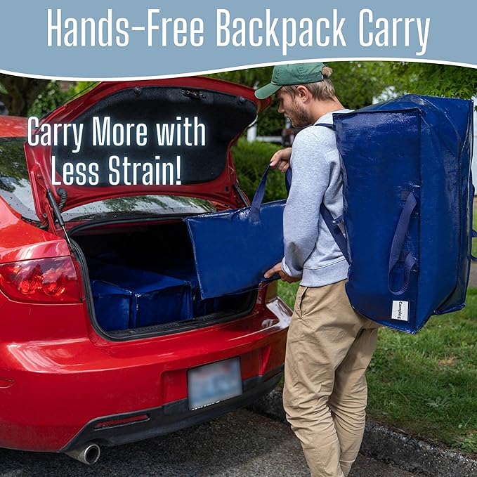 VENO 2 Pack Heavy Duty Moving Bags with Backpack Straps, Zippers & Handles, Extra Large Packing Bags for College Dorm Essentials, Moving Supplies Alternative to Cardboard Moving Boxes