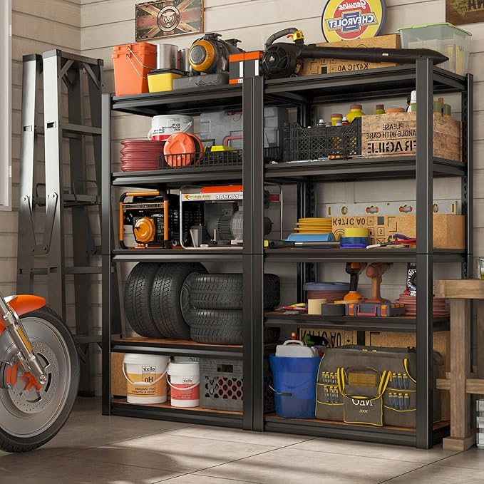 REIBII 2500LBS Storage Shelves, 5 Tier Adjustable Pantry Shelves, Metal Shelving Unit for Closet, Kitchen, Pantry, Laundry, 24.4''W X 16.4''D X 60''H, Black