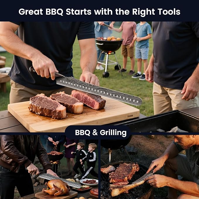 SYOKAMI Brisket Slicing Knife Set, Carving and Boning Knife for Meat & Turkey Cutting, Japanese Style High Carbon Steel Kitchen Knives Set For Home & BBQ, Wood Ergonomic Full Tang Handle, Christmas gift
