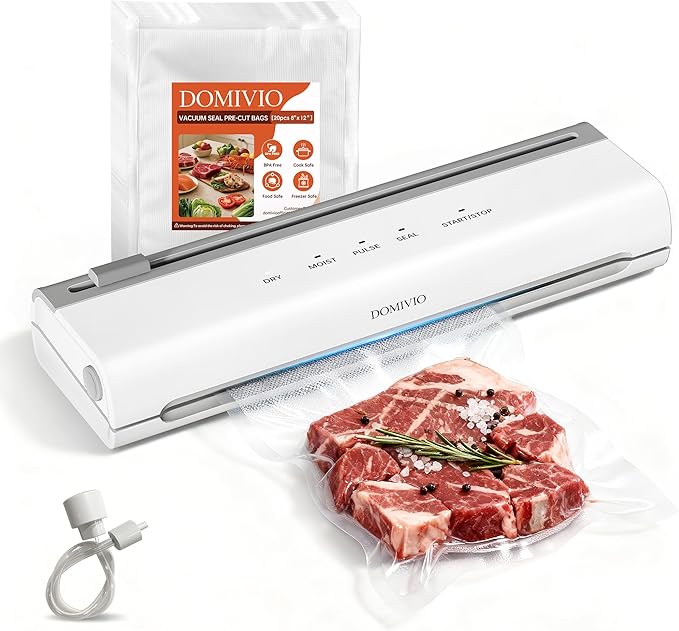 Vacuum Sealer Machine for Food, 5-in-1 Food Saver with Built-In Cutter & 20 BPA-Free Bags – Dry & Moist Modes, Compact Easy-to-Use Vacuum Sealer for Meal Prep, Freezer Storage & Long-Lasting Freshness